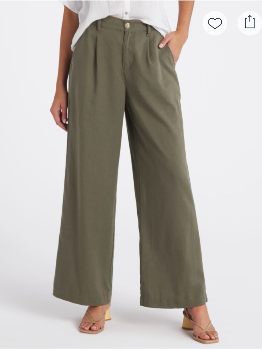 Wide-Leg High-Rise Pants in Olive Green